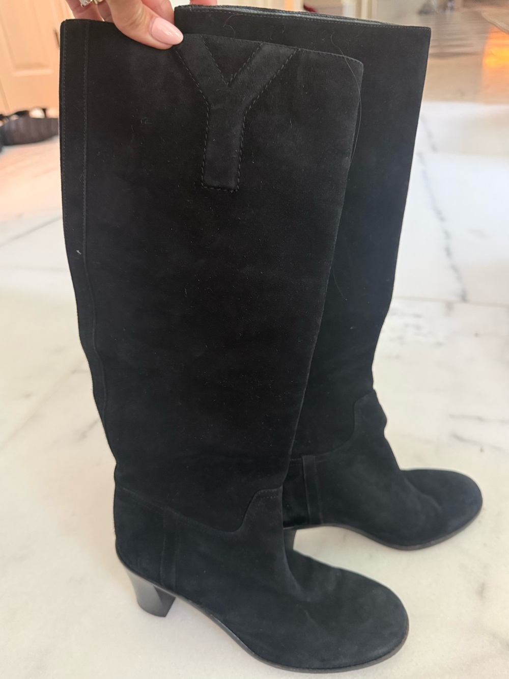 YSL Black Suede Knee-High Women's Boots